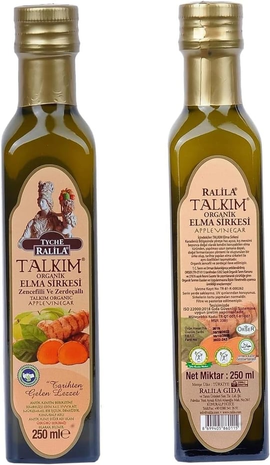 Ralila Organik Talkım Elma Sirkesi Zencefilli Zerdeçallı 250 ML