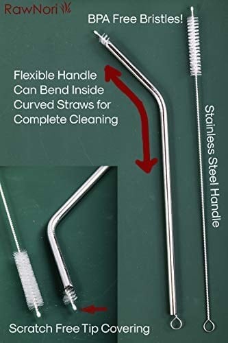 RawNori 2 İçme Saman Temizleme Fırçası UZUN - Paslanmaz Çelik İçecek Pipetleri için Kıl Temizleyici Cam Yıkama İçin Ağır Hizmet Fırçaları Silikon Metal Pipetler Çaydanlık Bacalı Mini Mikro Şişe