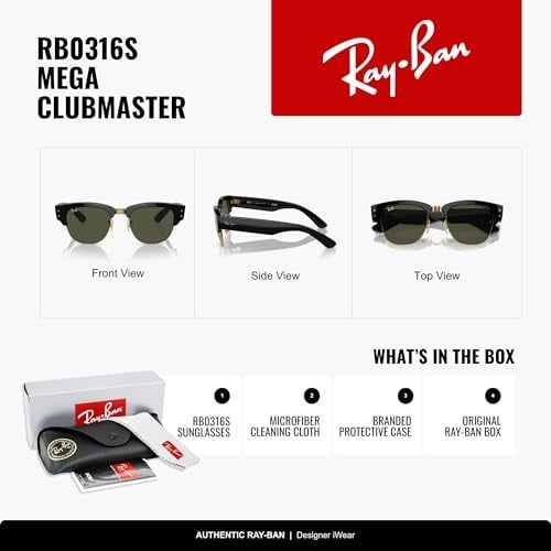 Ray-Ban Mega Clubmaster 0316S 901/31 Black/Gold-Green Güneş Gözlüğü