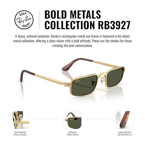 Ray-Ban RB 3927 00133 54 A$AP ROCKY Unisex Dikdörtgen Gold Metal Güneş Gözlüğü
