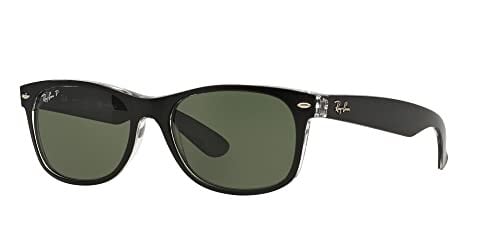 Ray-Ban RB2132 Yeni Wayfarer Kare Güneş Gözlüğü, Şeffaf/Polarize Yeşil üzerine Siyah, 55 mm
