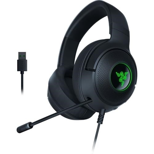 Razer Kraken V3 X Kablolu USB Oyun Kulaklığı: Hafif Yapı - Triforce 40mm Sürücüler - HyperClear Kardioid Mikrofon - 7.1 Surround Ses - Chroma RG - Seçenekler: Kraken V3 X, Kraken V3 HyperSense, Kraken
