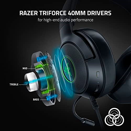 Razer Kraken V3 X Kablolu USB Oyun Kulaklığı: Hafif Yapı - Triforce 40mm Sürücüler - HyperClear Kardioid Mikrofon - 7.1 Surround Ses - Chroma RG - Seçenekler: Kraken V3 X, Kraken V3 HyperSense, Kraken