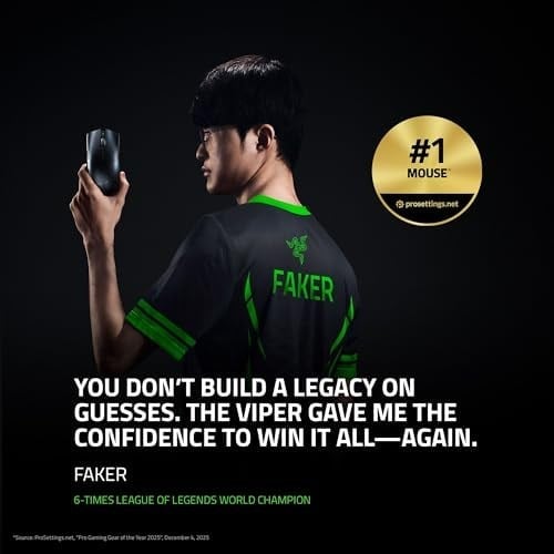 Razer Viper V3 Pro - Ultralight Kablosuz Espor Oyun Mouseu (8K Hz HyperPolling, 54g hafif tasarım, Focus Pro Sensör 35K DPI, HyperSpeed Kablosuz, 95 saat pil ömrü) Siyah