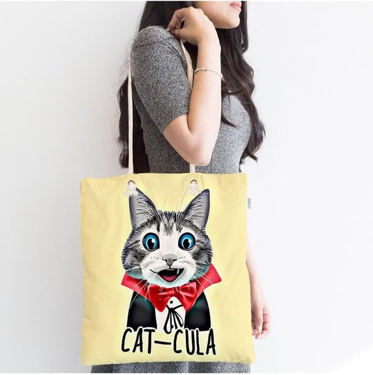 RealHomes Cat-cula Dijital Baskılı Modern Fermuarlı Plaj Çantası, Canta-5719