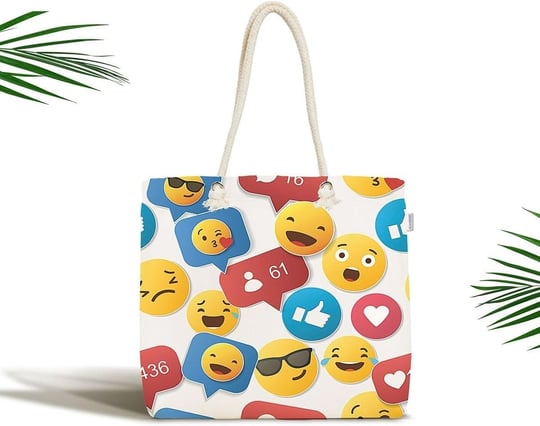 RealHomes Çocuk Çantası - Emoji Ve Like Dijital Baskılı Modern Kumaş Çanta, Canta-4934