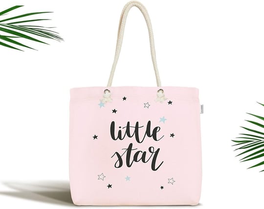 RealHomes Çocuk Çantası - Pembe Zeminde Little Star Yıldız Tasarımlı Kumaş Çanta, Canta-4481