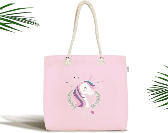 RealHomes Çocuk Çantası - Pembe Zeminli Magic Unicorn Tasarımlı Kumaş Çanta, Canta-4332p