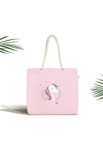 RealHomes Çocuk Çantası - Pembe Zeminli Magic Unicorn Tasarımlı Kumaş Çanta, Canta-4332p