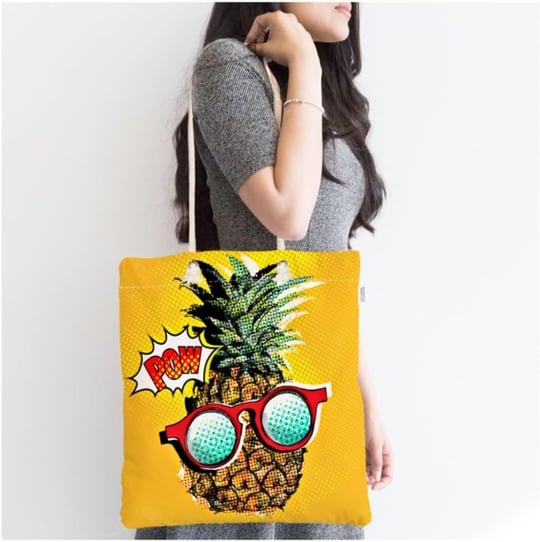 RealHomes Pop Art Temalı Ananas Özel Tasarım Fermuarlı Kumaş Çanta Canta-3178, CANTA-3178