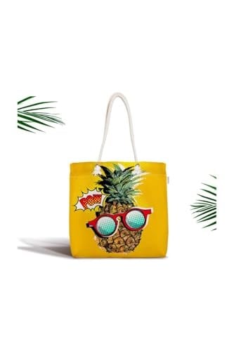 RealHomes Pop Art Temalı Ananas Özel Tasarım Fermuarlı Kumaş Çanta Canta-3178, CANTA-3178