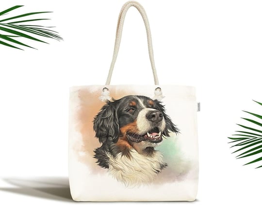 RealHomes Sevimli Köpek Desenli Dijital Baskılı Modern Fermuarlı Plaj Çantası, Canta-5686