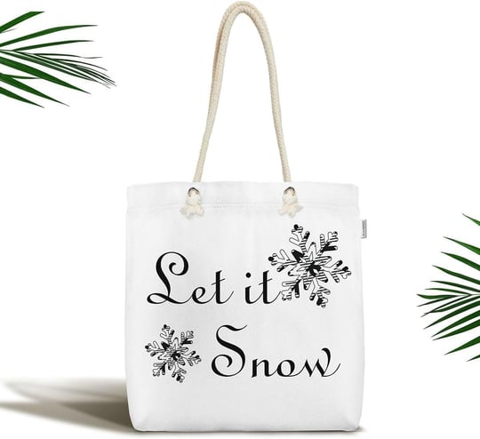 RealHomes Siyah Beyaz Let It Snow Temalı Dijital Baskılı Fermuarlı Kumaş Plaj Çantası, Canta-Ryl239