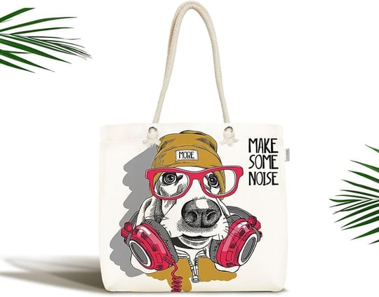 RealHomes Unisex Make Some Noise Köpek Baskılı Modern Fermuarlı Plaj Çantası, Canta-5658