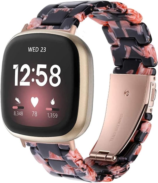 Reçine Bileklik Fitbit Versa 3 Bantlar/Fitbit Versa Sense Bantları ile Uyumlu, Kadın Erkek Hafif Bileklik Kayışı Paslanmaz Çelik Metal Tokalı