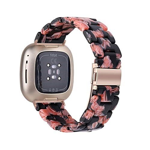 Reçine Bileklik Fitbit Versa 3 Bantlar/Fitbit Versa Sense Bantları ile Uyumlu, Kadın Erkek Hafif Bileklik Kayışı Paslanmaz Çelik Metal Tokalı