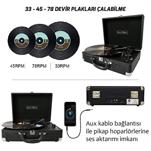 Record Master T310ch Şarj ve Bluetooth Özellikli Pikap - 33, 45, 78 (T310CH Siyah)