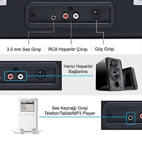 Record Master T310ch Şarj ve Bluetooth Özellikli Pikap - 33, 45, 78 (T310CH Siyah)