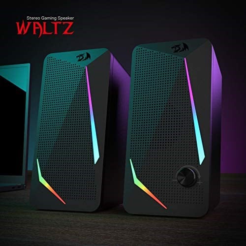 Redragon GS510 Waltz RGB masaüstü hoparlörler, LED arka aydınlatmalı 2.0 kanallı PC stereo hoparlörler, gelişmiş bas ve kolayca erişilebilen ses kontrolü, USB ve 3,5 mm kablo ile