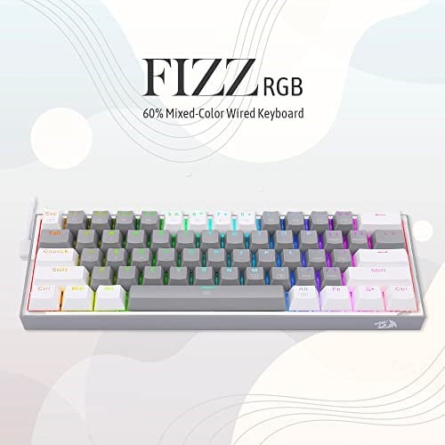 Redragon K617-RGB 16,8 Milyon RGB Aydınlatma, Red Switch Fizz%60 Q Türkçe Kablolu Mekanik Oyuncu Klavyesi Gri Beyaz