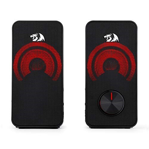 Redragon Stereo Hoparlör 2.0 Stentor (GS500) 2 x 3 W Arka Aydınlatmalı Bilgisayar için, Kırmızı, USB üzerinden güç beslemesi ve 3,5 mm jak fişi, siyah
