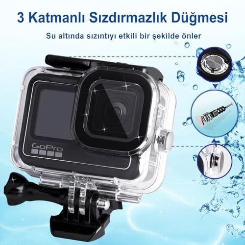 REDTRON GoPro Hero 9/10/11/12/13 için su geçirmez gövde, 60 m suya dayanıklı dalış kılıfı, hızlı montaj kıskaçlı ve buğulanma önleyici ek parça, Gopro 9/10/11/12/13 Black Action Camera için aksesuar