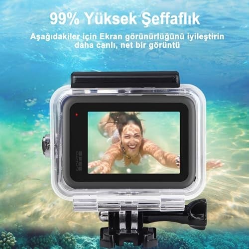 REDTRON GoPro Hero 9/10/11/12/13 için su geçirmez gövde, 60 m suya dayanıklı dalış kılıfı, hızlı montaj kıskaçlı ve buğulanma önleyici ek parça, Gopro 9/10/11/12/13 Black Action Camera için aksesuar