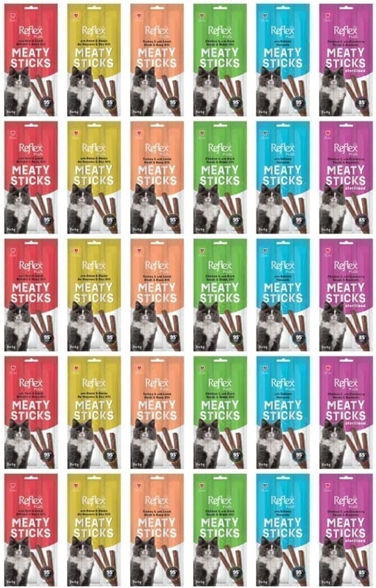 Reflex Kedi Ödülü, 3 Çeşit Karma Stick Treats, 30lu Set