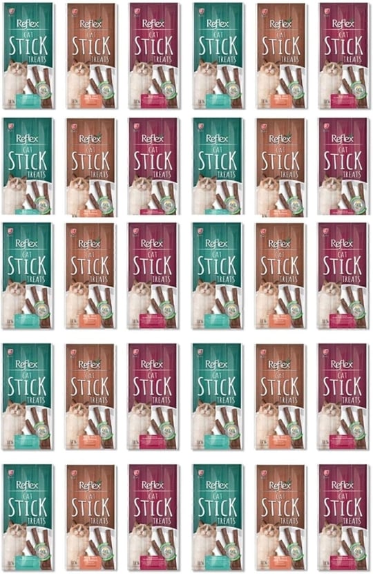 Reflex Kedi Ödülü, 3 Çeşit Karma Stick Treats, 30lu Set