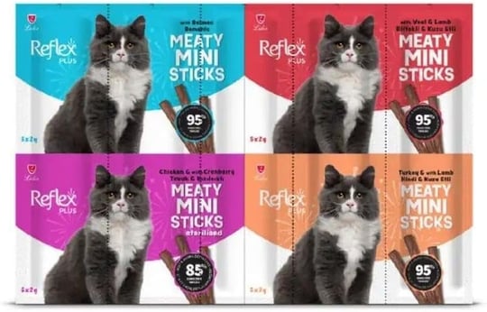Reflex Plus Meaty Mini Sticks Kedi Ödül Maması 5 Adet x 2 gr x 4 Çeşit