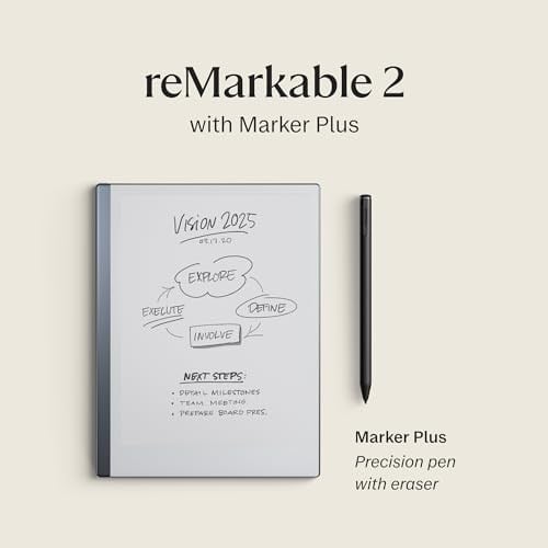 reMarkable 2 - Tablet Kağıt Yeni Nesil (Marker Plus Silgi dahil) - Kağıt gibi görünen bir ekranda yazılı notlar alın; metne dönüştürün; tüm cihazlarda görüntüleyin