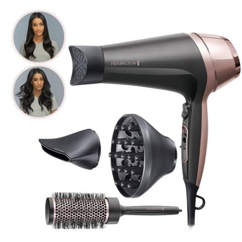 Remington Saç Kurutma Makinesi Curl & Straight, 3 Şekillendirme Aparatı Dahil, Konik Şekilli, Kıvırcık Saç Şekillendirme Başlığı, Difüzör, 45 Mm Yuvarlak Fırça, Bukleler Ve Dalgalar, 2200W D5706