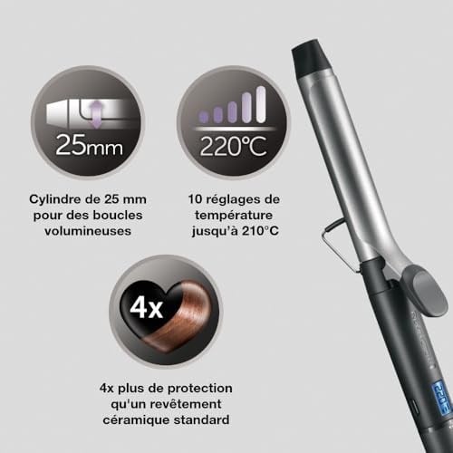 Remington Saç Maşası Pro Soft Curl , Yumuşak, Doğal Bukleler için 25 mm, 4 Kat Koruma, Antistatik Seramik Turmalin Kaplama, Dijital Ekran, 10 Sıcaklık Ayarı, Gümüş / Gri Ci6525