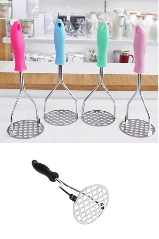 Renkli Plastik Saplı Paslanmaz Metal Patates Ezici Püre Yapıcı