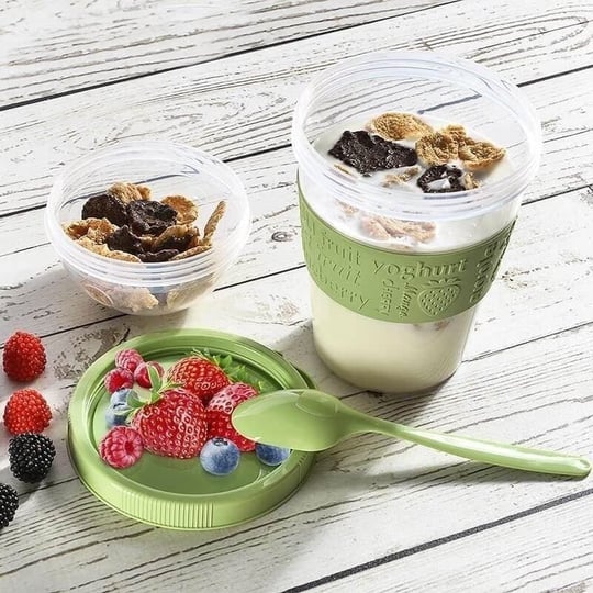 Renkli Take and Go Kaşıklı Hazneli Meyveli Yoğurt Kabı Piknik Iş Atıştırmalık Diyet Müsli Granola Süt Bardağı (Beyaz)