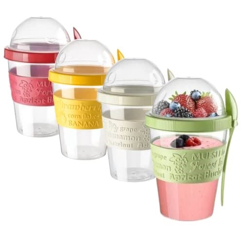 Renkli Take and Go Kaşıklı Hazneli Meyveli Yoğurt Kabı Piknik Iş Atıştırmalık Diyet Müsli Granola Süt Bardağı (Beyaz)