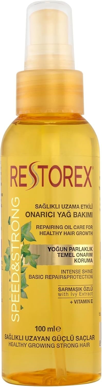 Restorex Speed & Strong Argan Yağlı Saç Bakım Yağı – Isı Koruyucu, Onarıcı Etki, Parlaklık ve Yumuşaklık Sağlayan Serum, 100 ml