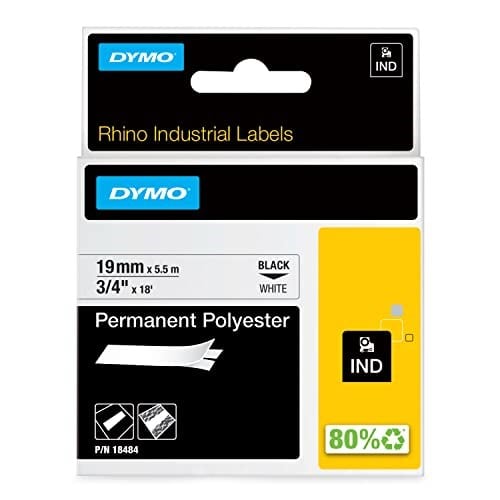 RhinoPRO SabitPolyester Şerit 19mmx5,5m Beyaz/Siyah - Seçenekler: 0.375