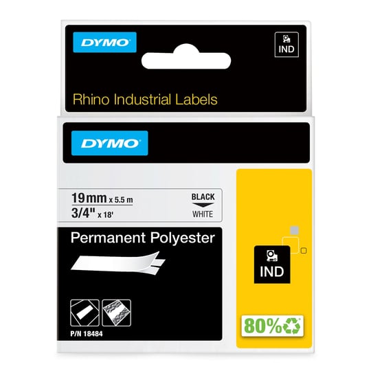 RhinoPRO SabitPolyester Şerit 19mmx5,5m Beyaz/Siyah - Seçenekler: 0.375