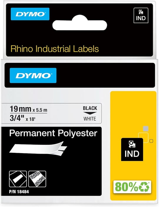RhinoPRO SabitPolyester Şerit 19mmx5,5m Beyaz/Siyah - Seçenekler: 0.375
