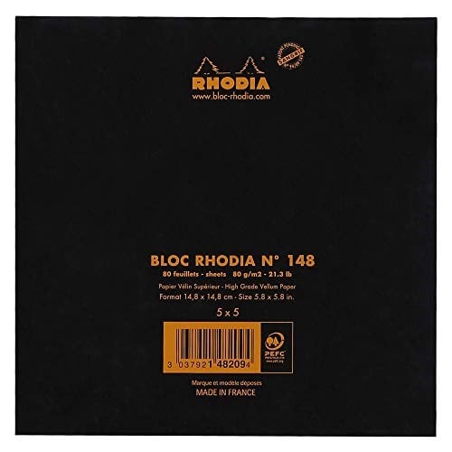 Rhodia Kareli Bloknot, Siyah, 148x148 mm - Seçenekler: 74x105 mm, 74x210 mm, 85x120 mm, 110x170 mm, 148x105 mm...