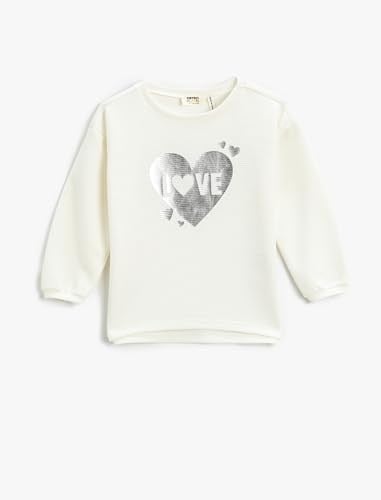 Ribbanalı Sweatshirt Parlak Kalp Baskılı Bisiklet Yaka
