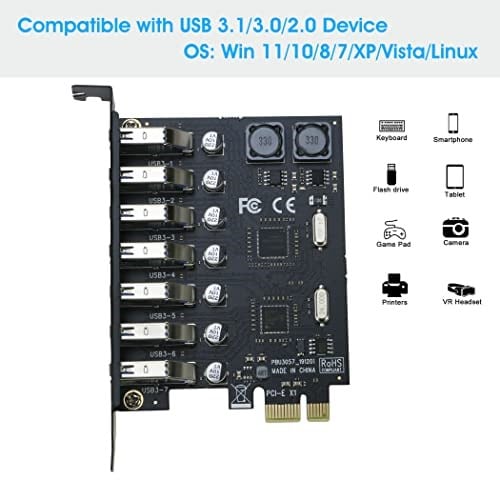 RIITOP USB 3.0 PCI-e Genişletme Kartı 7 Bağlantı Noktası, PCI-e x1 - USB 3.0 HUB Adaptörü 5Gbps (Güç Gerekmez)