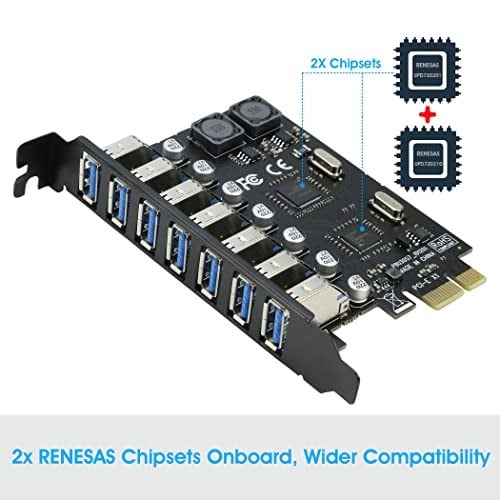 RIITOP USB 3.0 PCI-e Genişletme Kartı 7 Bağlantı Noktası, PCI-e x1 - USB 3.0 HUB Adaptörü 5Gbps (Güç Gerekmez)