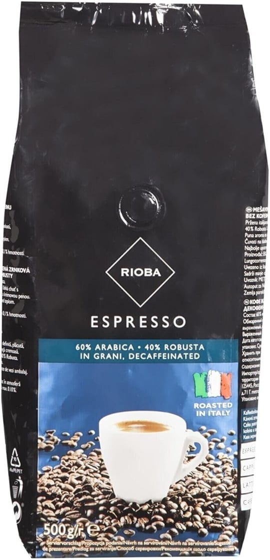 Rioba Kafeinsiz%60 Arabica ve%40 Robusta Çekirdek Kahve 500gr