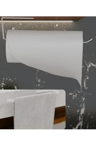 Risingmaber Metal Beyaz Yapışkanlı Kağıt Havluluk Yapışkanlı Havlu Askılığı, Banyo Askısı Yapışkanlı Havluluk ve Peçetelik 3M Yapışkanlı Tasarım MT72B