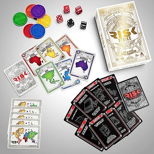 Risk Strike Cards and Dice Game, Quick-Playing Strategy Card Game for 2-5 Players, 20 Min. Average, Family Games, Party Games - İngilizce versiyon