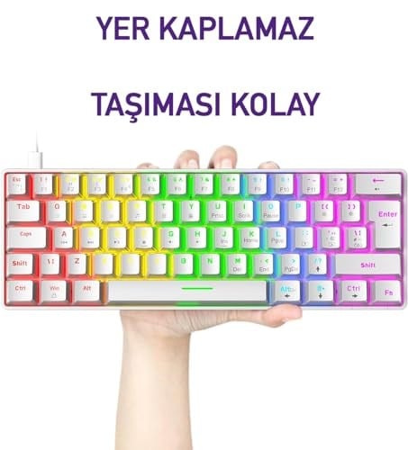 ROBEVE Blic Oyuncu Klavyesi RGB Klavye 20 Modlu Ayarlanabilir Renk Seçeneği RGB Suya Ve Toza Dayanıklı Klavye Oyun Klavyesi Oyuncu Klavye Mekanik Klavye Kırmızı Switch (Beyaz)