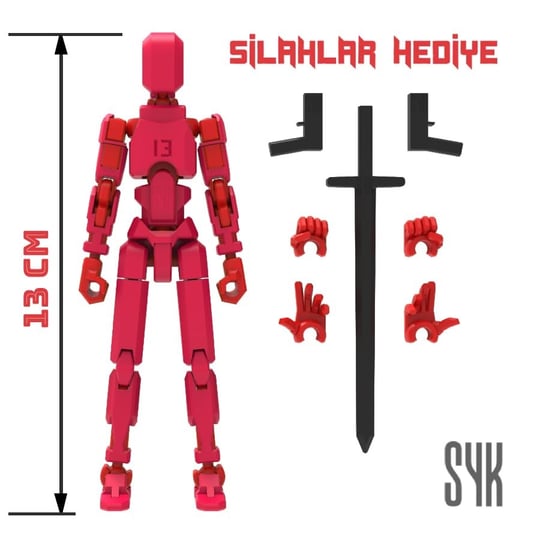 Robot 13 Dummy Kırmızı Kırmızı Tüm Eklemleri Hareketli Aksiyon Figürü Oyuncak
