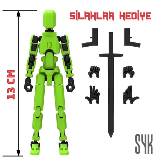 Robot 13 Dummy Yeşil Siyah Tüm Eklemleri Hareketli Aksiyon Figürü Oyuncak
